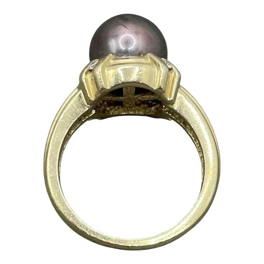 14K Yellow Gold Purple/Grey Pearl & Diamond Accents Ring (26367)